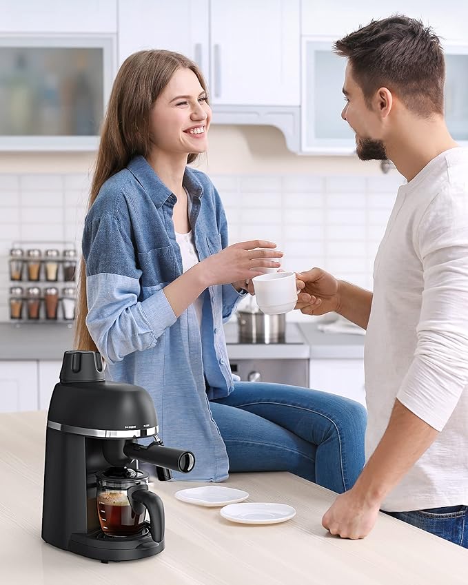 Steam Espresso Machine with Milk Frother 1-4 Cup Mini Expresso Coffee Maker for Home Latte Cappuccino Machine Includes Carafe Black