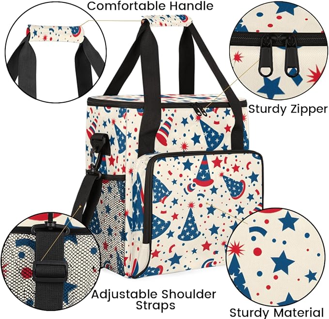 4th of JulyPatriotism Coffee Maker Carrying Bag Travel Storage Bag Compatible with K-Mini or K-Mini Plus Single Serve Coffee Brewer Carrying Case with Multiple Pockets &amp Shoulder Strap