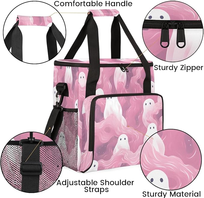 Halloween Ghosts Coffee Maker Carrying Bag Dreamy Ghosts Travel Storage Bag Compatible with K-Mini or K-Mini Plus Single Serve Coffee Brewer Carrying Case with Multiple Pockets &amp Shoulder Strap