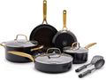 Blue Diamond Gold 10 Piece Cookware Pots and Pans Set Induction Suitable Diamond Infused PFAS-Free Ceramic Nonstick Durable Metal Utensil Safe Dishwasher Safe Gold Handle Black