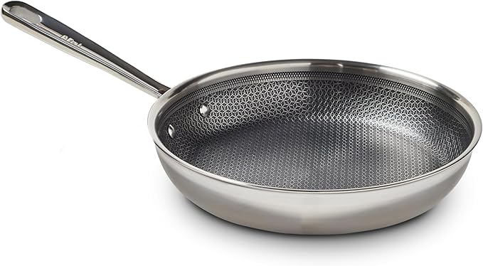 T-fal HybridMesh Tri-Ply Stainless Steel Fry Pan 8 Inch Induction Oven Safe 500F Metal Utensil Safe Ideal For Searing Cookware Dishwasher Safe Pots and Pans Needs Pre-Heating Silver/Black