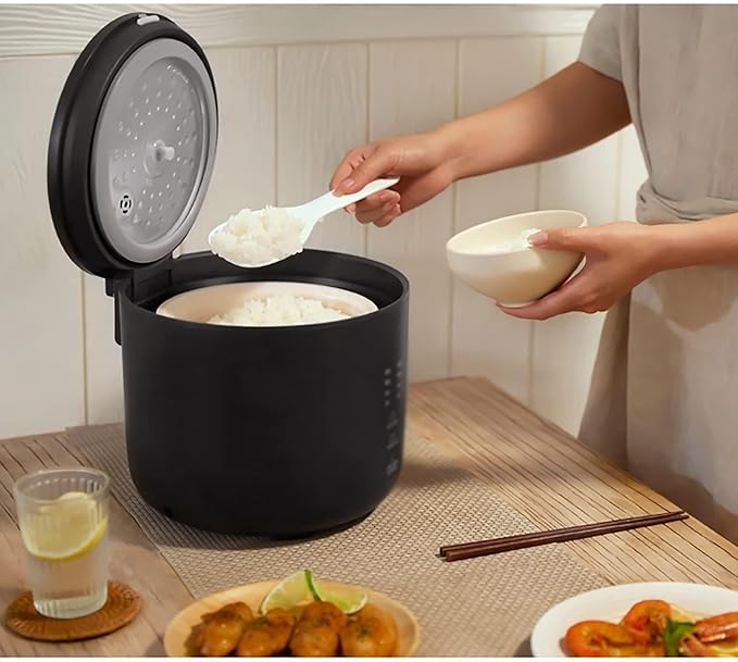 Rice Cooker 2L Small Capacity Ceramic Glaze Sphere Thick Kettle Non-Stick Liner for Family Dormitory for 1~4 People Rice CookerBlack