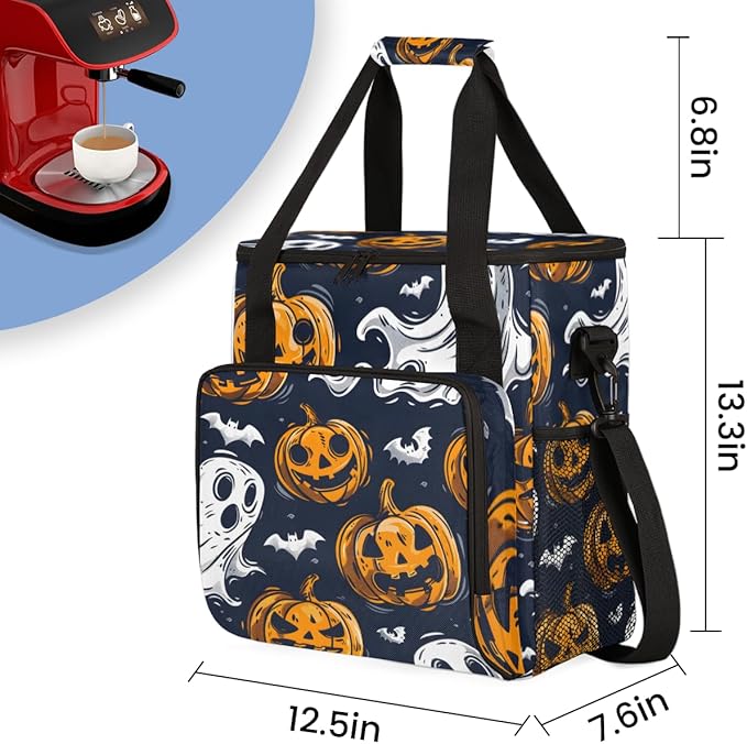 Halloween Pumpkin Coffee Maker Carrying Bag Oil Painting Pumpkin Travel Storage Bag Compatible with K-Mini or K-Mini Plus Single Serve Coffee Brewer Carrying Case with Pockets &amp Shoulder Strap