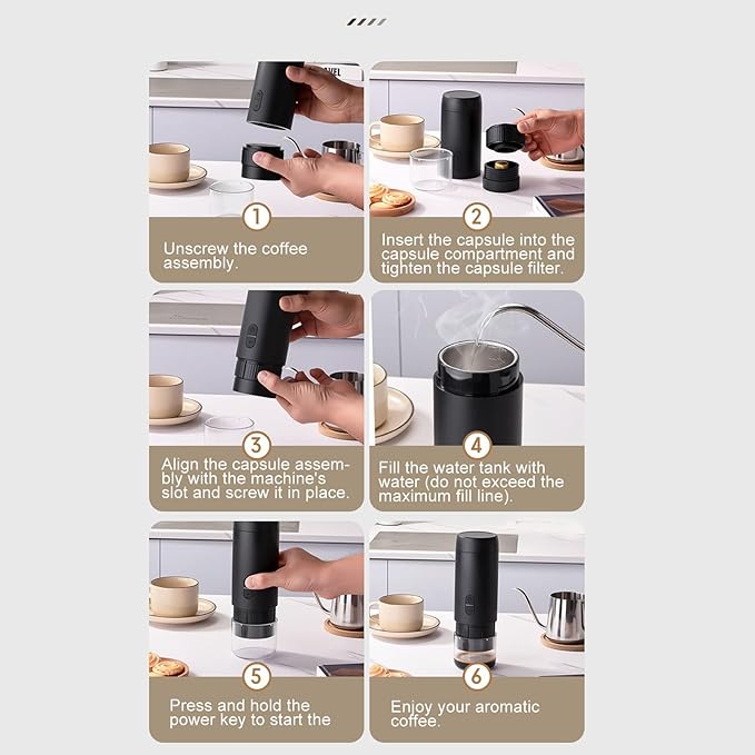 Fockety Portable Espresso Maker 20 Bar USB Rechargeable Self Heating Electric Espresso Machine Travel Coffee Maker for Camping Outdoorlife Business Trip