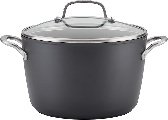 KitchenAid Hard Anodized Induction Nonstick Stock Pot/Stockpot with Lid 8 Quart Matte Black