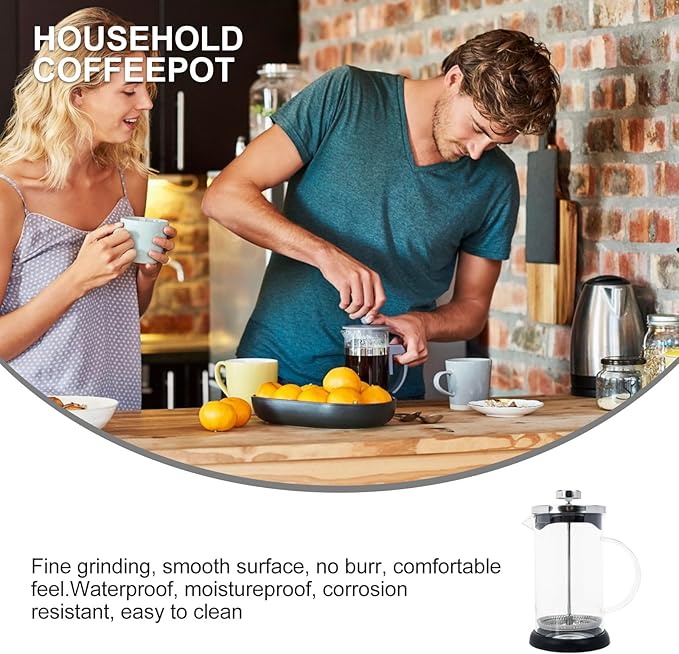 Manual Press Coffee Maker Set Large Portable Manual Coffeepot with Stainless Steel Lid Glass Coffee Pot and Milk Frother for Household Brewing and Tea Brewing