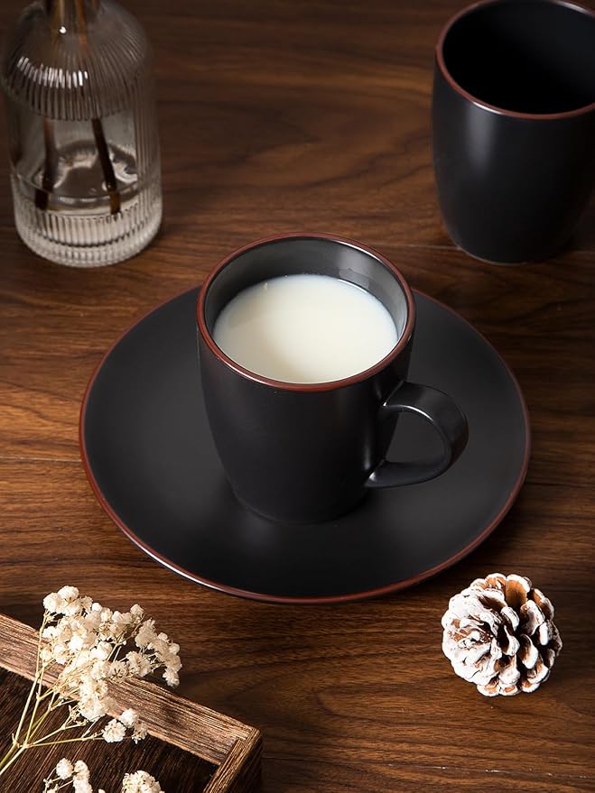 Famiware Venus Plates and Bowls Sets with Coffee Mugs Set 18 Pieces Stoneware Dinnerware Sets Black