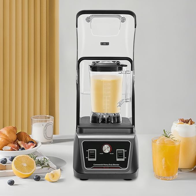 Commercial Blender with Shield Multifunction Blender with Adjustable Speed 67 Oz Large Capacity 2200W Countertop Blender for Shakes Soy Milk Vegetable Juices