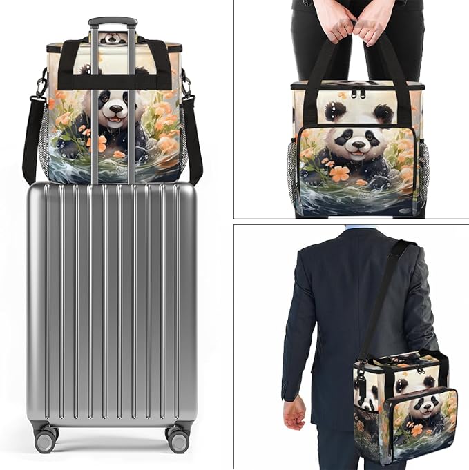 Panda Coffee Maker Carrying Bag Orange Flower Portable Travel Storage Tote Bag Compatible with K-Mini or K-Mini Plus Single Serve Coffee Brewer Carrying Case with Multiple Pockets &amp Shoulder Str