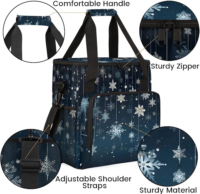 Christmas Snowflakes Coffee Maker Carrying Bag Watercolor Snowflakes Travel Storage Bag Compatible with K-Mini or K-Mini Plus Single Serve Coffee Brewer Carrying Case with Pockets &amp Shoulder Str