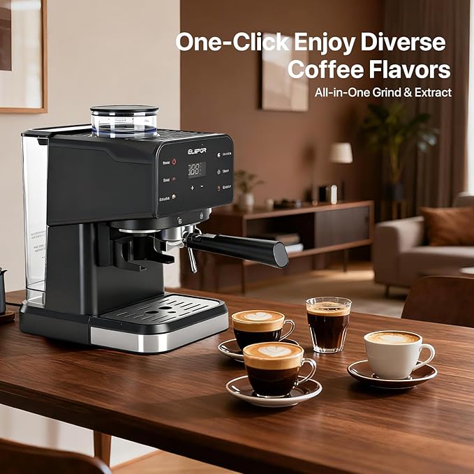 Elefor Espresso Machine 20 Bar Coffee Maker with grinder Black