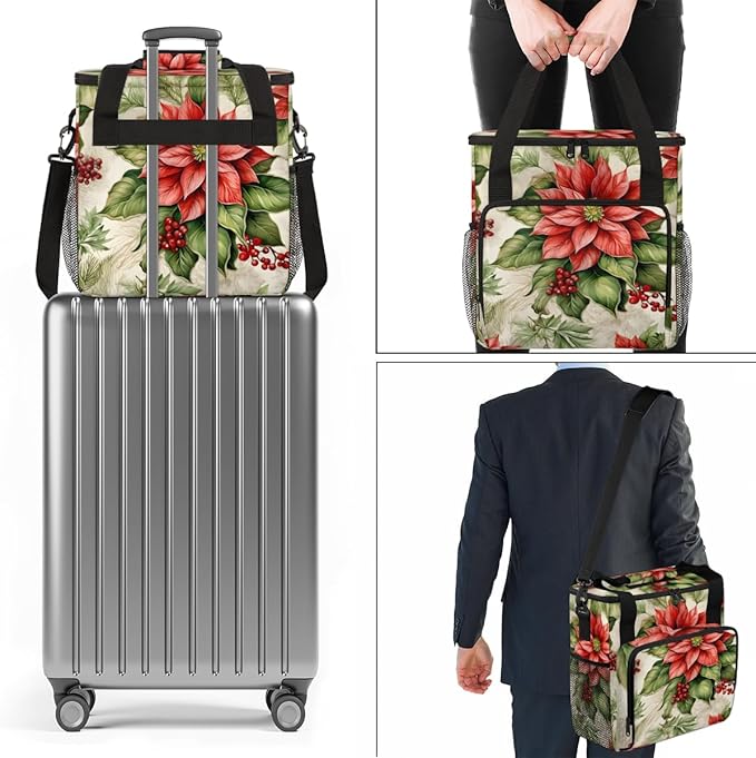 Christmas Flowers Coffee Maker Carrying Bag Abstract Flowers Travel Storage Bag Compatible with K-Mini or K-Mini Plus Single Serve Coffee Brewer Carrying Case with Multiple Pockets &amp Shoulder St
