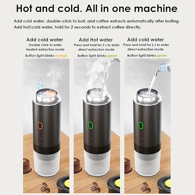 Portable Electric Espresso Machine - Self-Heating Travel Coffee Maker with USB-C Compatible with Ground Coffee NES &amp DG Capsules | Ideal for Camping Car Office &amp Hiking