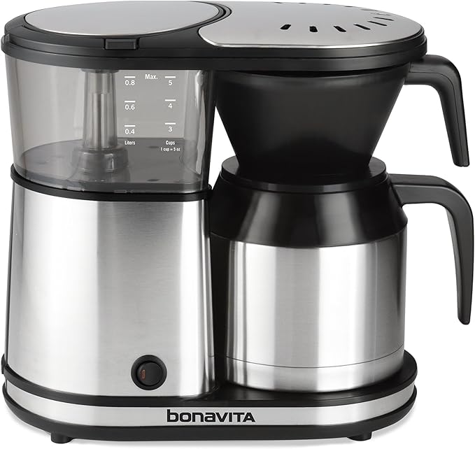 Bonavita 5 Cup Drip Coffee Maker Machine One-Touch Pour Over Auto Pause Brewing with Stainless Steel Double Wall Thermal Carafe SCA Certified Dishwasher Safe BV1500TS