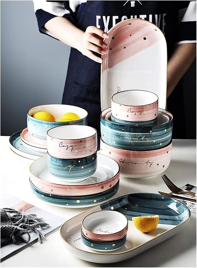 Porcelain Dinnerware Set - Dining Dishes Set Modern Luxurious Dinnerware Sets 48 Pcs Colorful Plates &amp Bowls Set Service For 8 Unbreakable Dishwasher Safe