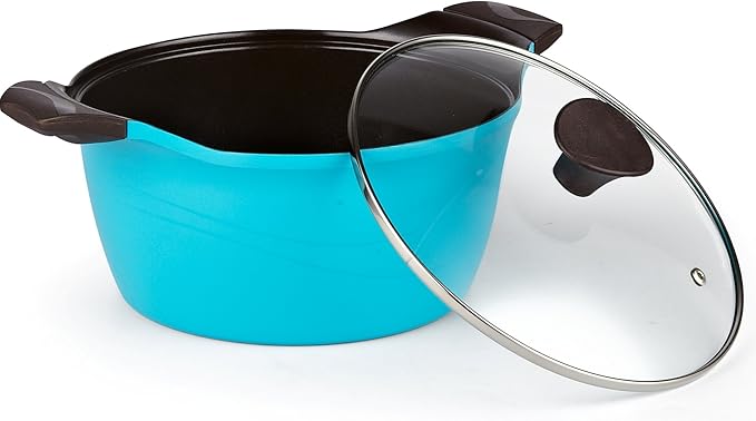 Cook N Home 4.2 Quart Nonstick Ceramic Coating Die Cast High Casserole Pan with Lid Blue