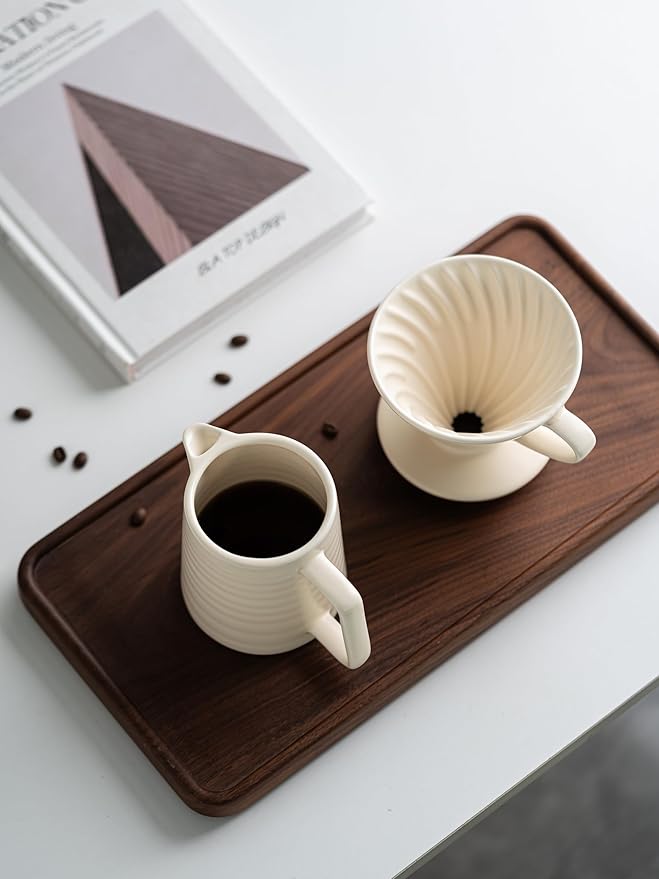 Pour Over Coffee MakerCeramic Coffee Maker With 40 pcs Paper Filter15oz/450ml Pour Over Coffee Dripper (White V02)