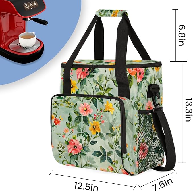 Petal-soft Flower Coffee Maker Carrying Bag Portable Travel Storage Tote Bag Compatible with K-Mini or K-Mini Plus Single Serve Coffee Brewer Carrying Case with Multiple Pockets &amp Shoulder Strap