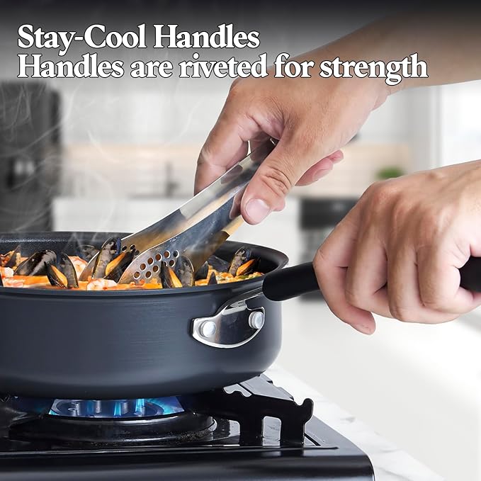 Cook N Home Pots and Pans Set Nonstick Professional Hard Anodized Cookware Sets 12-Piece Dishwasher Safe with Stay-Cool Handles Black