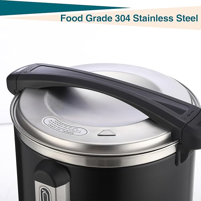 Coffee Urn 14L Hot Beverage Dispenser for Catering Double-Wall Stainless Steel Percolator Dripless Faucet Coffee Urn w/Water Level Gauge &amp Drip Tray Keep Warm Indicator Lights Black