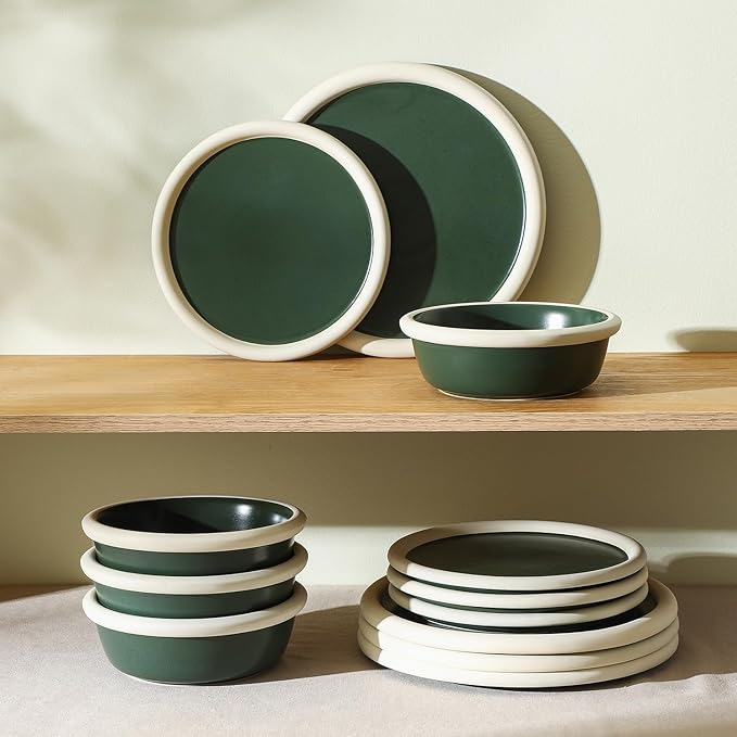 Stone Lain Capri 24-Piece Dinnerware Set Stoneware Green