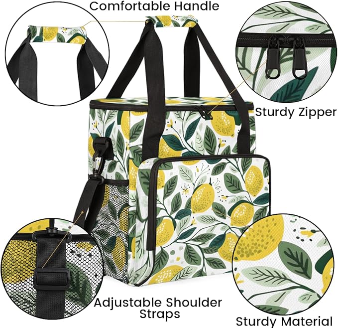 Lemon Leaf Coffee Maker Carrying Bag Portable Travel Storage Tote Bag Compatible with K-Mini or K-Mini Plus Single Serve Coffee Brewer Carrying Case with Multiple Pockets &amp Shoulder Strap