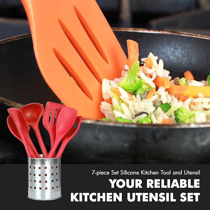 Chef Craft 42077 7 Piece Silicone Kitchen Tool and Utensil Set Red