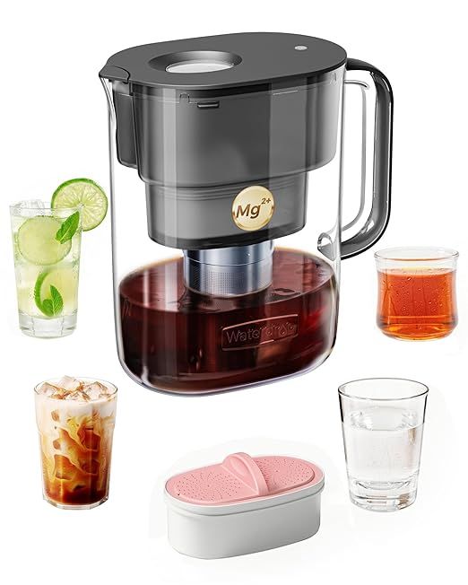 Waterdrop Cold Brew Coffee Maker with 1 Magnesium Water Filter for Well-Balanced Acidity Unlocks Aroma BPA-Free Cold Brew Pitcher Stainless Steel Filter for Iced Coffee Tea Lemonade Black