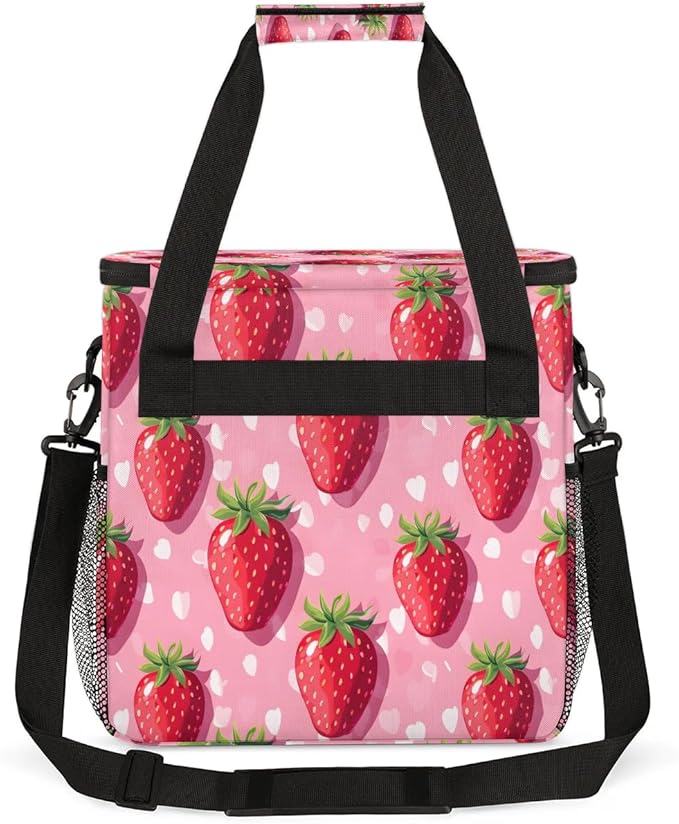 Strawberries Spots Coffee Maker Carrying Bag Compatible with K-Mini or K-Mini Plus Portable Single Cup Coffee Maker Case with Pockets for K Cup Pods