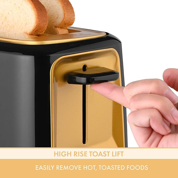 Warner Brothers Harry Potter 2-Slice Toaster by Select Brands Imprints Hogwarts Crest and Harry Potter Glasses on Toasted Bread Black and Gold WBH-26TS