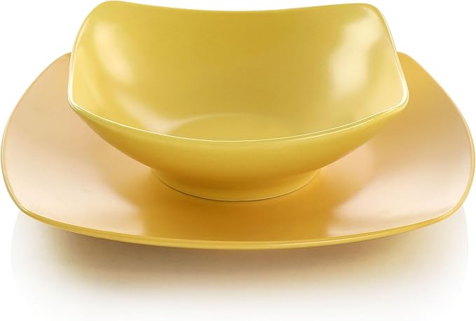 Gibson Home Zen Buffet Matte Porcelain Plates and Bowls Dinnerware Set - Yellow Service for 4 (8pcs)