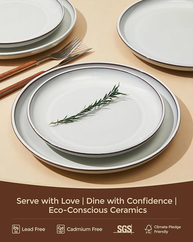 18 Piece White Stoneware Dinnerware Set for 6 Santorini Mist Terracotta Plates and Bowls with Reactive Glaze Microwave &amp Dishwasher Safe Aesthetic Ceramic Dishes for Family Meals &amp Hosting