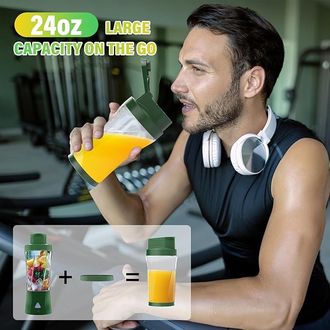 Portable Blender 360W Personal Blender for Shakes and Smoothies for Kitchen 24 Oz BPA Free Traveling Juicer Cup and Lid with 6 Blades Self Cleaning Portable Juicer for Kitchen/Travel/Gym Blue