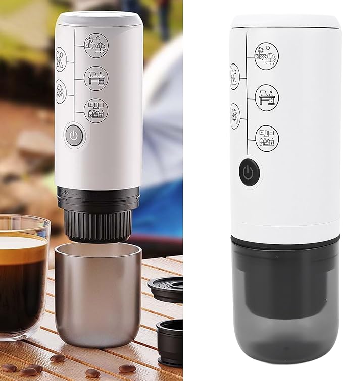 AUNMAS Portable Electric Coffee Maker Cordless Rechargeable Machine 17 Bar Pressure Lightweight Compact for Home Office Camping Travel with Intelligent Control Panel (White)