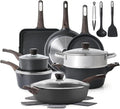 SENSARTE Pots and Pans Set Nonstick 20 Pcs Induction Cookware Sets Non-toxic Healthy Non Stick Kitchen Cooking Set with Stay-Cool Handles PFOA PFOS Free Black