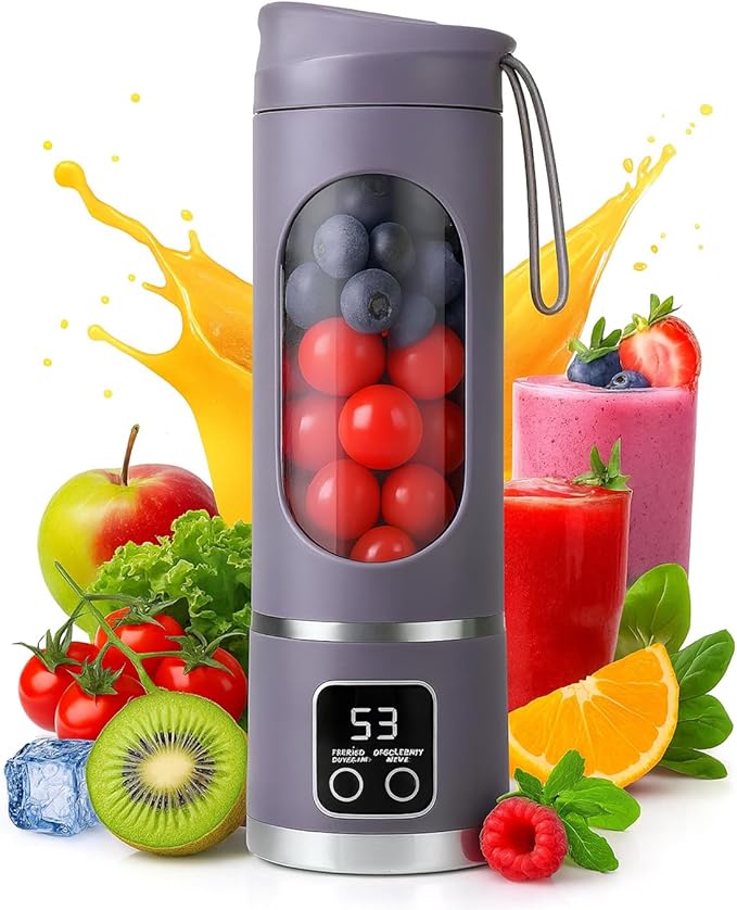 Digital Multimode Juicer Blender 450ml Portable Blender Personal Electric-Smart LED Display Juicer3 Speed12-Blade Fresh Juice Bottle USB Rechargeable for Shakes and SmoothiesFruit Juice (Purple)