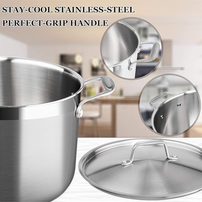 Duxtop Whole-Clad Tri-Ply Stainless Steel Induction Cookware Set 10PC Kitchen Pots and Pans Set &amp Whole-Clad Tri-Ply Stainless Steel Stockpot with Lid 8 Quart Kitchen Induction Cookware