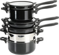 9 Piece Nonstick Stackable Cookware Set in Black Stainless Steel Non-Stick Surface