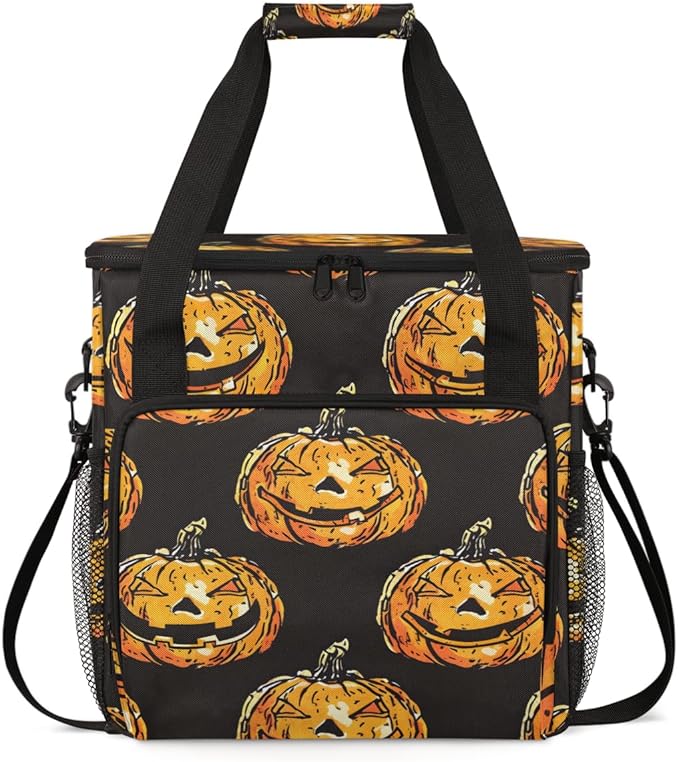 Cartoon Pumpkin Coffee Maker Carrying Bag Glitter Pumpkin Travel Storage Bag Compatible with K-Mini or K-Mini Plus Single Serve Coffee Brewer Carrying Case with Multiple Pockets &amp Shoulder Strap