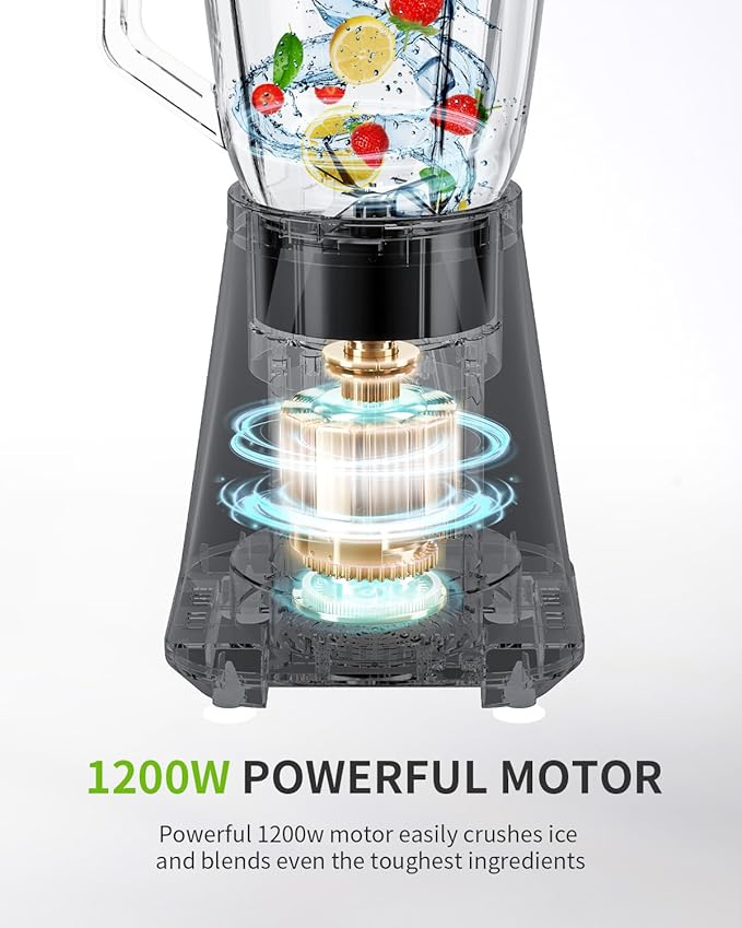 GDOR 1200W Blender for Smoothies and Shakes 52 Oz Glass Jar &amp 22 Oz To-Go Cup Combo Countertop Blender with 6-leaf Blade 3 Adjustable Speed for Juices Frozen Fruit Drinks Sauces Self-Cleanin