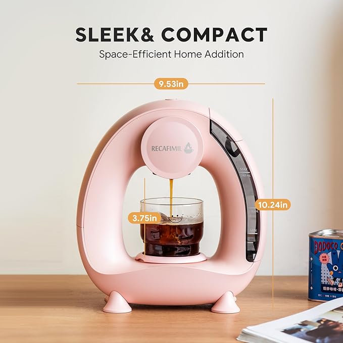 Single Serve Coffee Maker For K Cup Pod and Coffee Grounds /Tea Fast Brew in 2 minutes 2 IN 1 One Button Coffee Machine 4-8 Oz Brew Sizes Stylish＆Compact For Home Office RV and Dorm Pink
