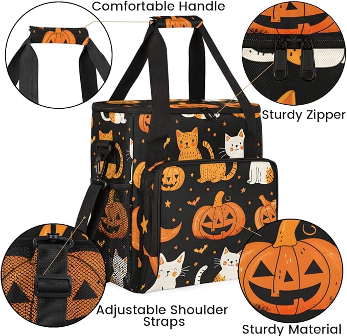 Magical Pumpkin Coffee Maker Carrying Bag Glowing Pumpkin Travel Storage Bag Compatible with K-Mini or K-Mini Plus Single Serve Coffee Brewer Carrying Case with Multiple Pockets &amp Shoulder Strap