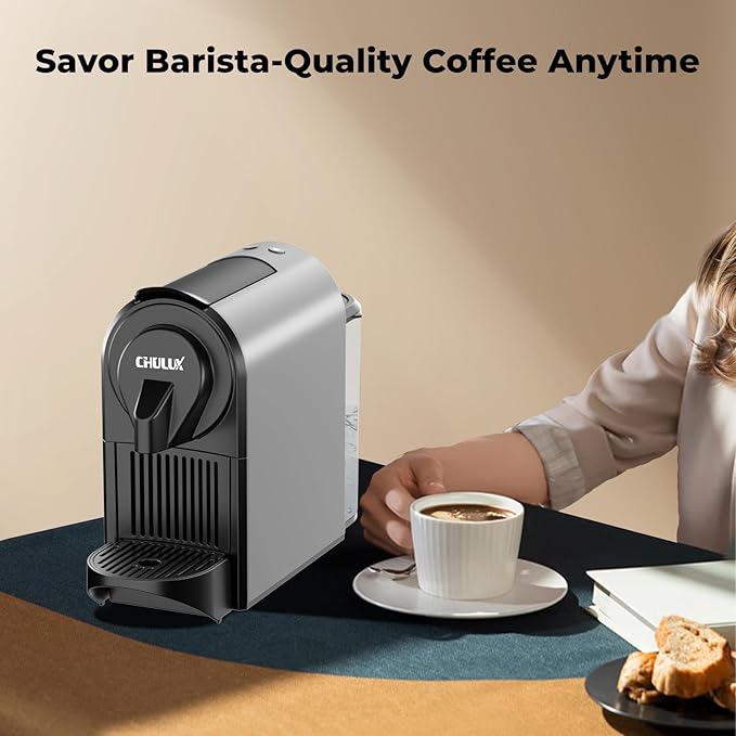 CHULUX Compact Espresso Machine 20 Bar Single Serve Coffee Maker Dual Brew Sizes for Espresso and Lungo 1400W Rapid Brewing Mystic Gray (Upgrade Model)