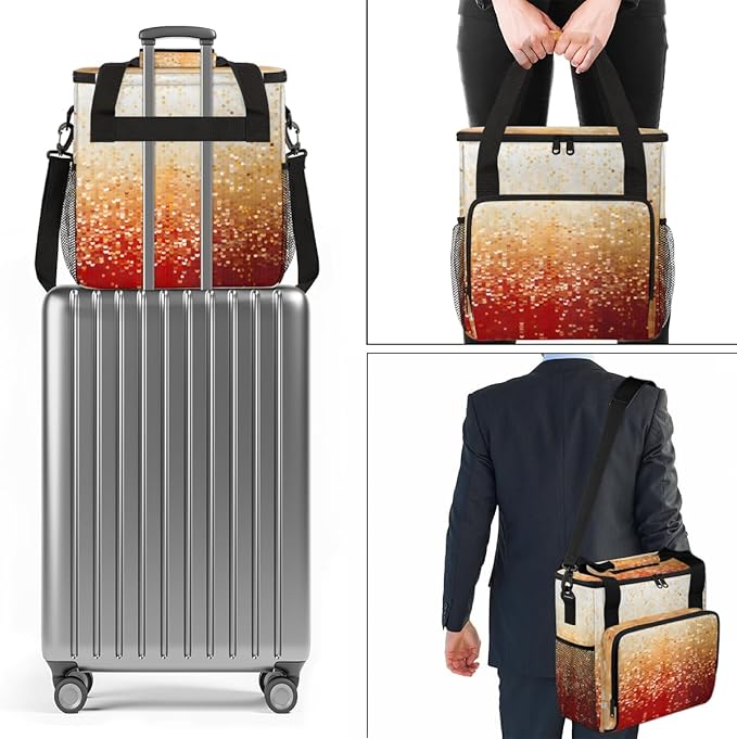 Glitter Coffee Maker Carrying Bag Apricot red Portable Travel Storage Tote Bag Compatible with K-Mini or K-Mini Plus Single Serve Coffee Brewer Carrying Case with Multiple Pockets &amp Shoulder Str