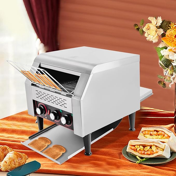Commercial Toaster Restaurant Toaster Conveyor 300 Slices/Hour Heavy Duty Industrial Conveyor Toasters Stainless Steel 2200W Bagel Belt Toasters for Restaurant or Bakery