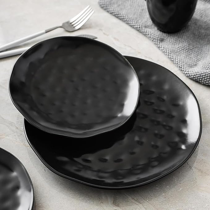 Stone Lain Ivy Stoneware 24 Piece Dinnerware Set Home Kitchen Dish Set with Dinner Plates Salad Plates Bowls &amp Mugs - Service for 6 Black