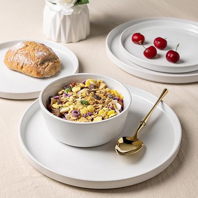 AmorArc Ceramic Dinnerware Sets for 4Stoneware Plates and Bowls SetsChip and Crack Resistant | Dishwasher &amp Microwave Safe Ceramic DishesService for 4 (12pc)-White