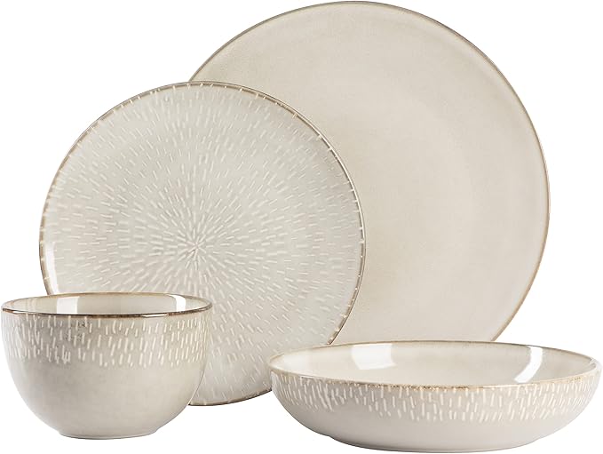 Gibson Elite Matisse 16 Piece Double Bowl Dinnerware Set Service for 4 (16pcs) Taupe and Cobalt Blue