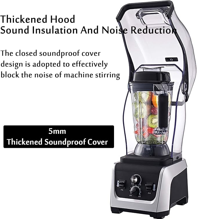 Smoothie Blender Commercial Blender with Soundproof Shield With Timing Function Adjustable Speed 2.5l Large Capacity for Crushing Ice Smoothie Puree Restaurant Bar Coffee Shop
