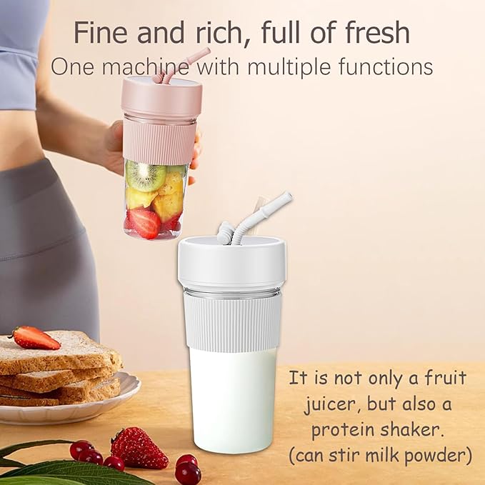 Small Portable Blender With Straw Electric Juicer Fruit Mixers Rechargeable Blender Small Juicer For Indoor Outdoor Portable Electric Juicer Green